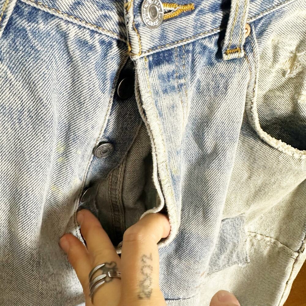 Levi's Light Wash 501 Button Fly Patchwork Straig… - image 4